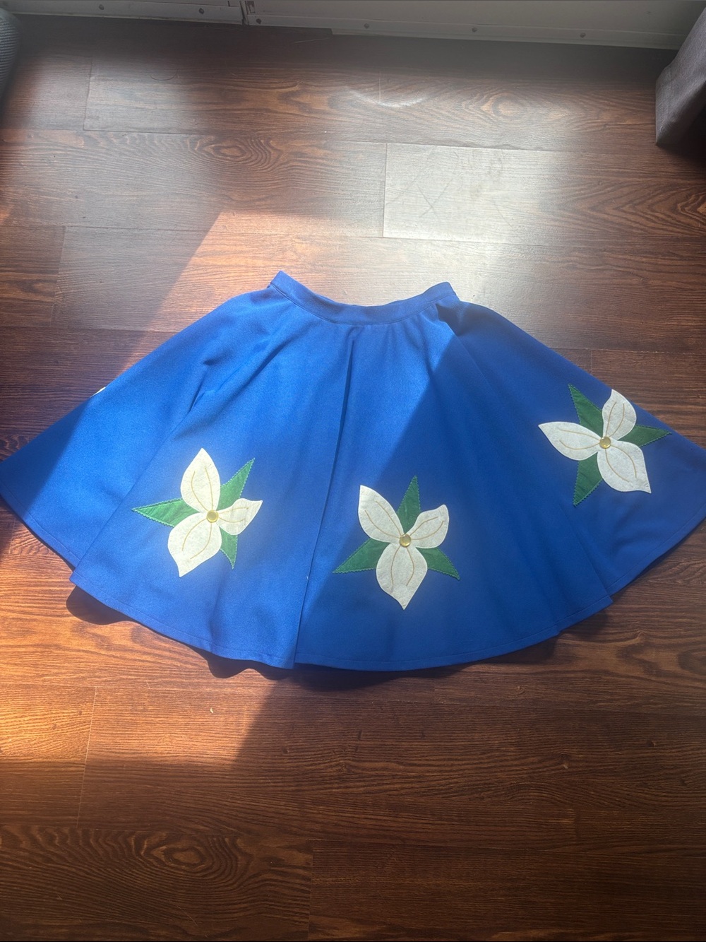 Vintage Handmade Trillium Blue Floral Circle Swing Dancing Skirt